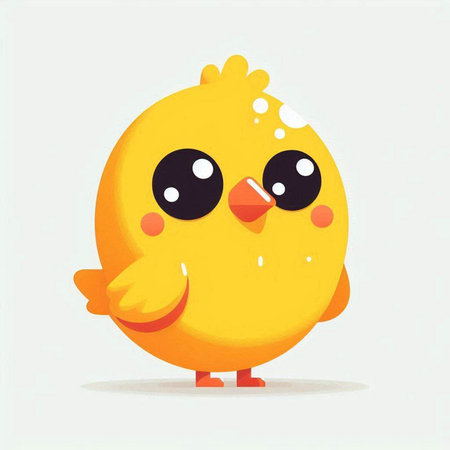 Cute yellow chicken on white background. Vector illustration. Cartoon character.のイラスト素材