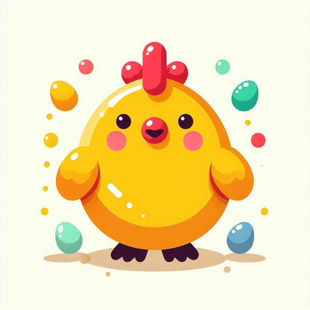 Vector illustration of cute cartoon chicken character isolated on white background. Happy easter concept.のイラスト素材