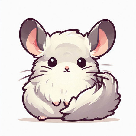 Cute little white chinchilla on white background. Vector illustration.のイラスト素材