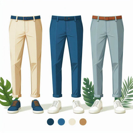 Set of blue, beige and brown pants, vector illustration.のイラスト素材