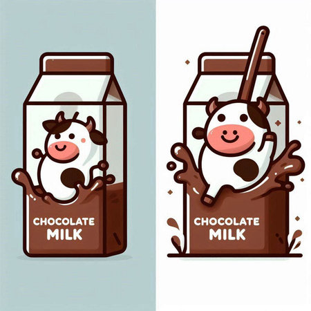 Cute cow and milk carton. Cartoon style. Vector illustration.のイラスト素材