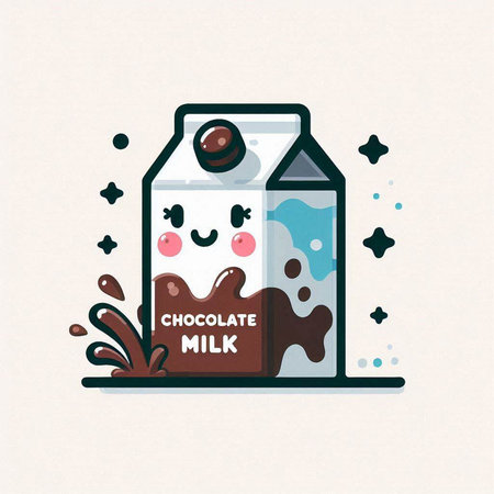 Milk box with chocolate and cherry. Vector illustration in cartoon style.のイラスト素材