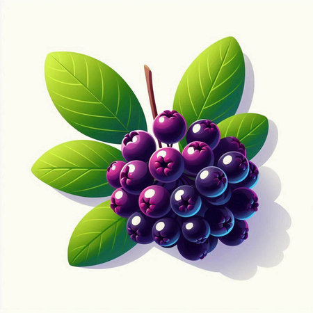 Illustration of a bunch of blueberries with leaves on a white backgroundのイラスト素材