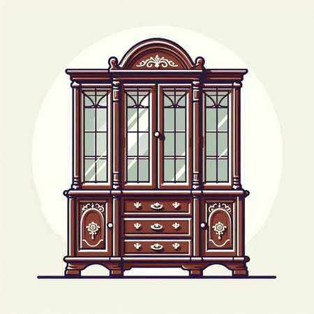 Illustration of a vintage wooden cabinet. Vector illustration in retro style.のイラスト素材