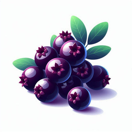 Blueberries with leaves on a white background. Vector illustration. Eps 10.のイラスト素材