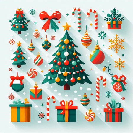 Set of Christmas and New Year elements in flat style. Vector illustration.のイラスト素材
