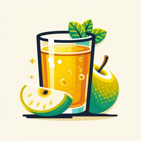 Fruit juice with apple and pear. Vector illustration in flat styleのイラスト素材
