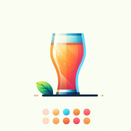 Colorful vector illustration of a glass of orange juice with leaves.のイラスト素材