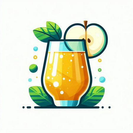 Cocktail with apple and mint. Vector illustration in flat styleのイラスト素材