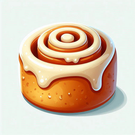 Illustration of a cinnamon roll with icing on a white background.のイラスト素材