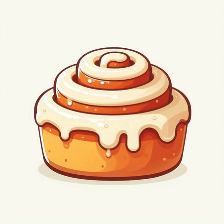 Cinnamon roll. Vector illustration of a cinnamon roll with icing.のイラスト素材