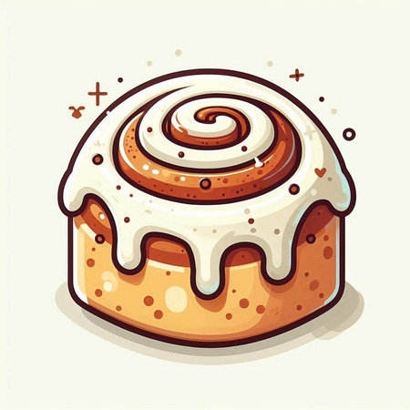 Cinnamon roll. Vector illustration of a cinnamon roll with frosting.のイラスト素材