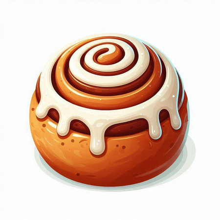 Illustration of a cinnamon roll with glaze on a white backgroundのイラスト素材