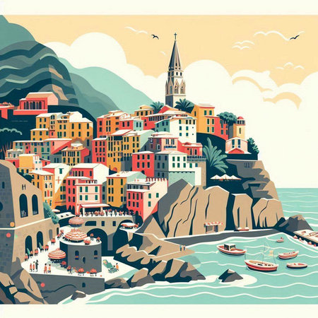 Rovinj old town, Croatia. Travel vector illustration.のイラスト素材
