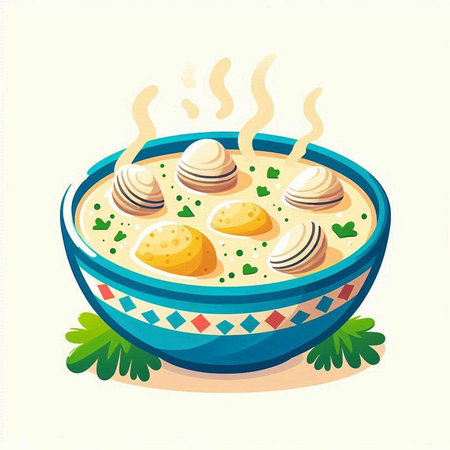 Bowl of soup with dumplings and parsley. Vector illustration.のイラスト素材