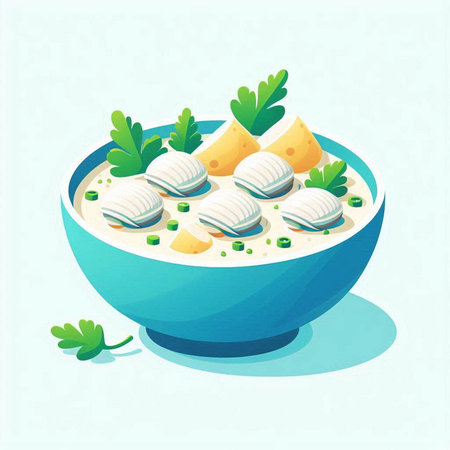 Creamy soup with dumplings in a bowl. Vector illustration.のイラスト素材