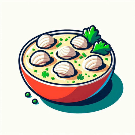 Soup with dumplings in a bowl. Vector illustration.のイラスト素材