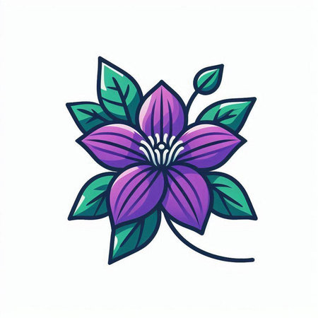 Beautiful purple flower isolated on white background. Hand drawn vector illustration.のイラスト素材