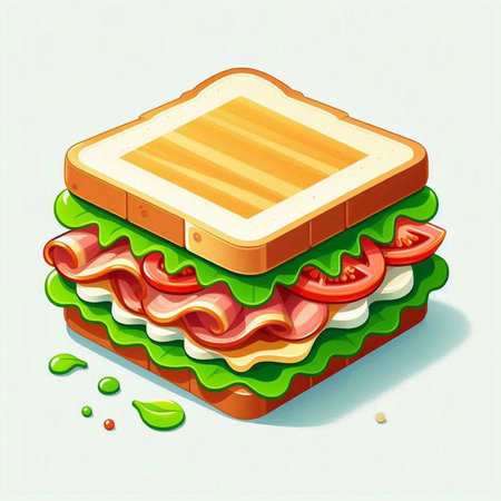 Sandwich with ham, cheese, tomato and cucumber. Vector illustration.のイラスト素材