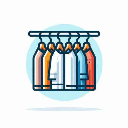 Clothes on hanger vector icon. Clothes hanging on rack.のイラスト素材