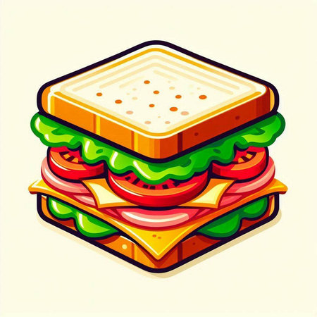 Vector illustration of a sandwich with cheese, lettuce, tomato and cucumberのイラスト素材