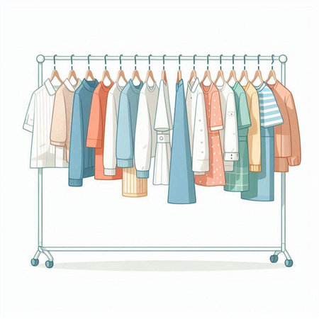 Clothes hanger. Clothes on hangers. Vector illustrationのイラスト素材