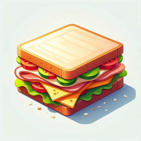 Sandwich with ham, cheese, tomato and lettuce. Vector illustration.のイラスト素材