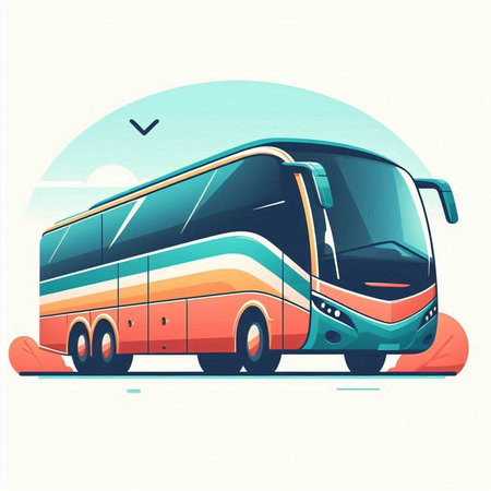 Bus on the road. Vector illustration in retro style. Side view.のイラスト素材