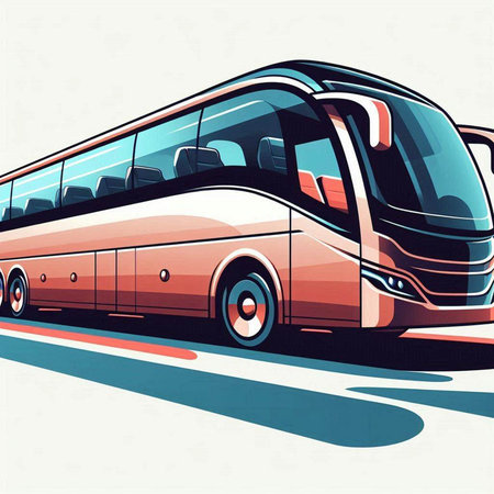 Illustration of a bus on the road. Vector illustration of a bus.のイラスト素材