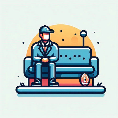 Vector illustration of a man sitting on sofa and playing video games. Line art style design for web, site, advertising, banner, poster, board and print.のイラスト素材