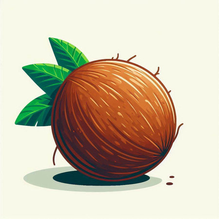 Coconut with leaves on a white background. Vector illustration.のイラスト素材