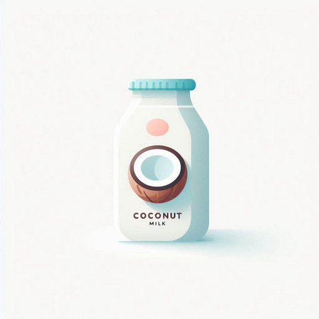 Coconut milk in a glass jar on a white background. Vector illustration.のイラスト素材