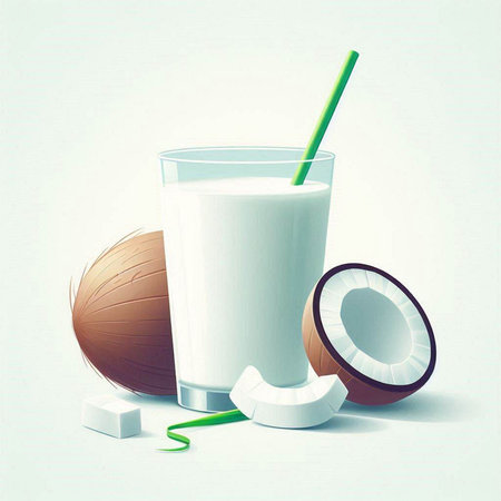 Coconut milk in a glass with a straw. Vector illustration.のイラスト素材