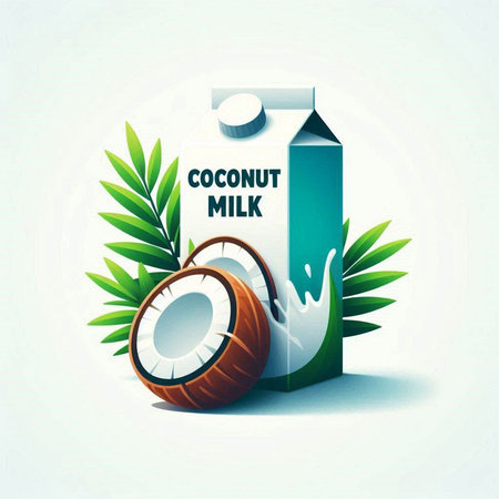 Coconut milk in a carton package. Vector illustration.のイラスト素材
