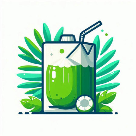 Green smoothie with coconut and straw in flat style. Vector illustration.のイラスト素材