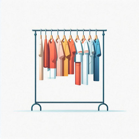 Illustration of clothes hanging on a clothes rack. Vector illustration.のイラスト素材