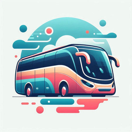 Vector illustration of a bus on a background of clouds and sky.のイラスト素材