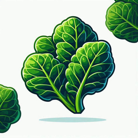 Illustration of green lettuce leaves in cartoon style on white background.のイラスト素材