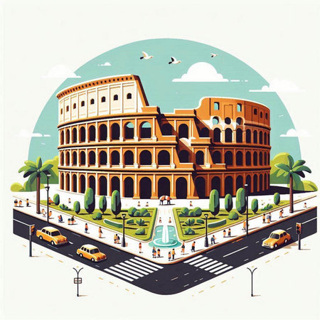 Colosseum, Rome, Italy. Vector illustration in retro styleのイラスト素材