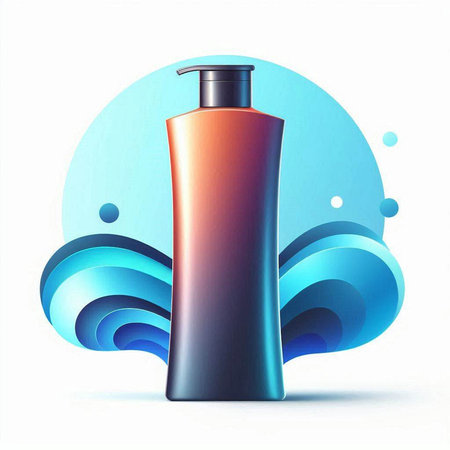 Cosmetic bottle on a background of blue water. Vector illustration.のイラスト素材
