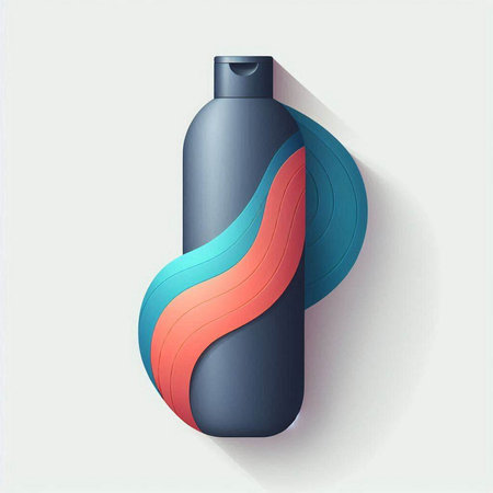 Cosmetic bottle with red and blue abstract background, vector illustration.のイラスト素材