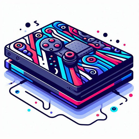 Retro video game console in isometric style. Vector illustration.のイラスト素材