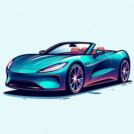 illustration of a blue sports car in the style of pop artのイラスト素材