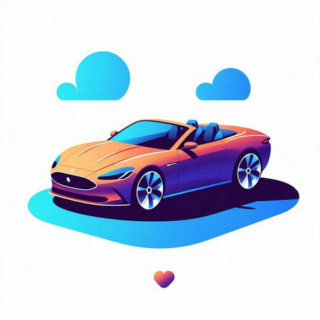 Modern car on a background of clouds and sky. Vector illustration.のイラスト素材