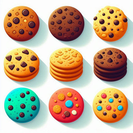 Chocolate chip cookie isolated on a white background. Vector illustration.のイラスト素材