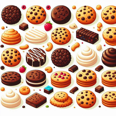 Illustration of a chocolate chip cookie isolated on a white background.のイラスト素材