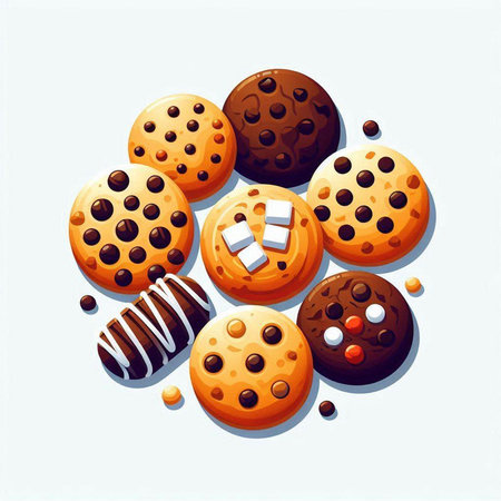 Chocolate cookies on white background. Vector illustration in cartoon style.のイラスト素材