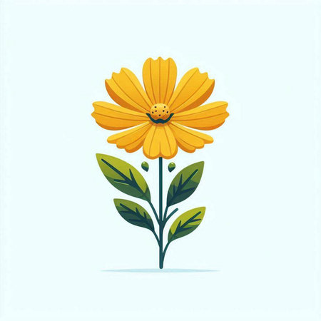 Flower icon. Yellow daisy on blue background. Vector illustration.のイラスト素材