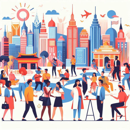 People in the city. Business people in the city. Vector illustrationのイラスト素材