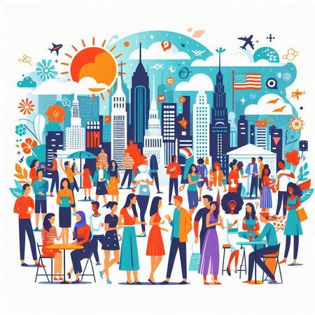 People in the city. Vector illustration in flat design. People in the city.のイラスト素材